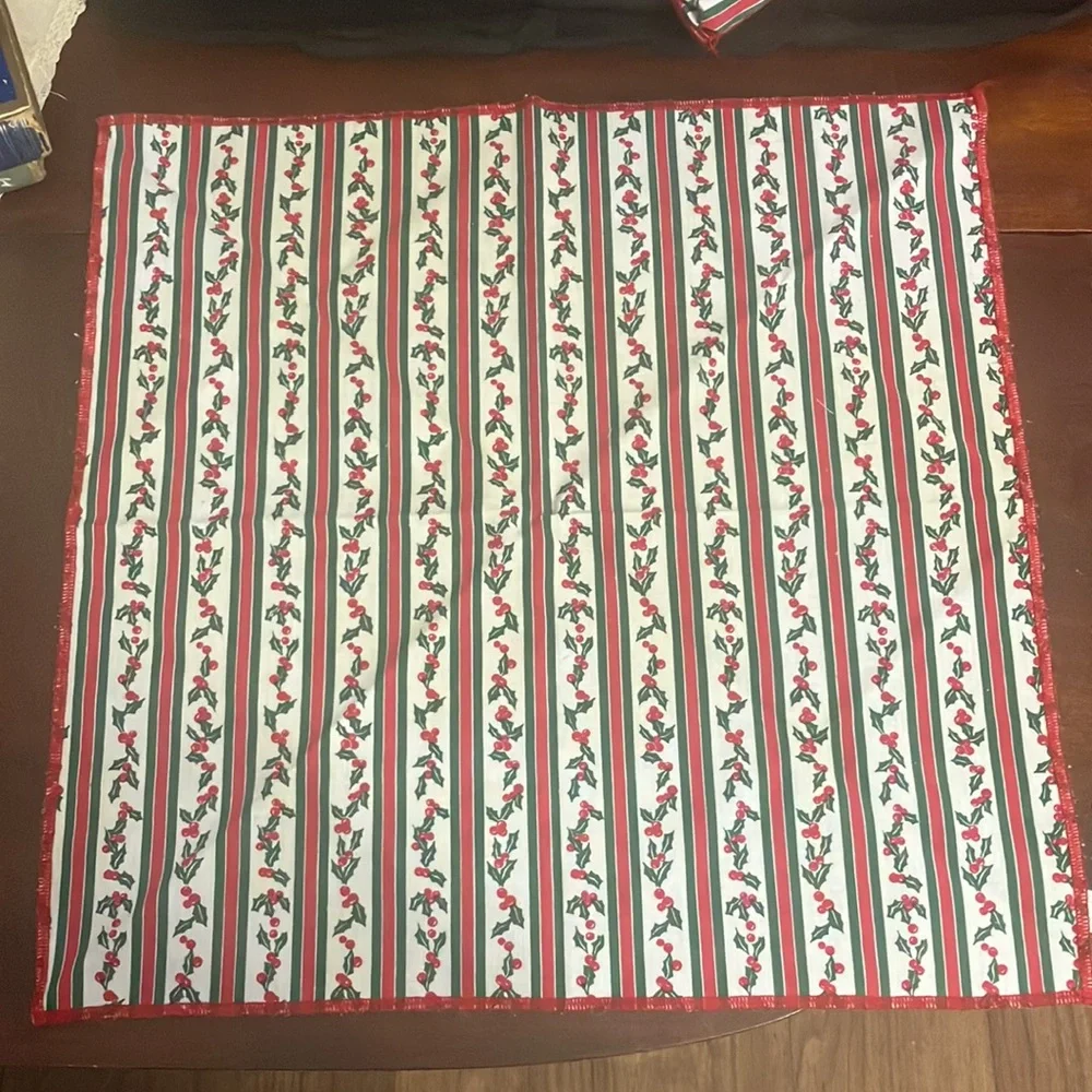 Set of 2 Vintage 1992 Lillian Vernon Christmas Striped Holly Napkins / Linens